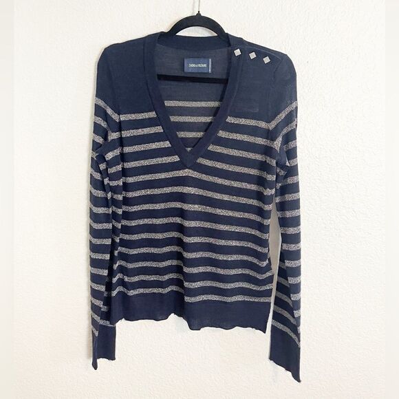 ZADIG & VOLTAIRE Missia Wo Stripes Lurex Wool-blend Sweater Sz M. NWT - Picture 4 of 12